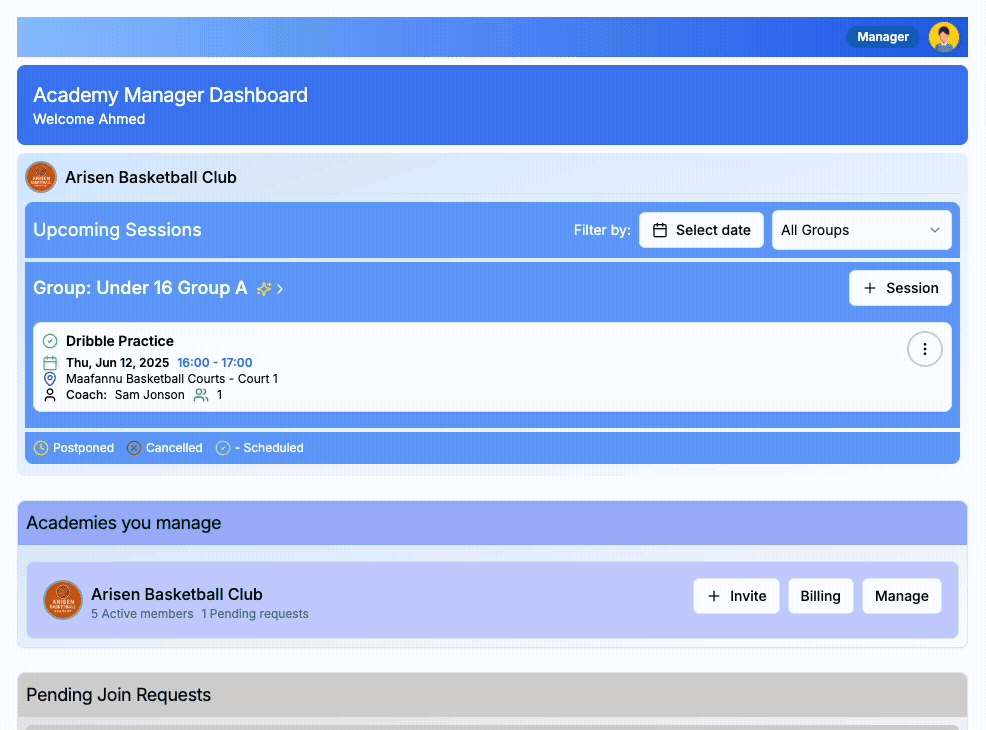 Manage your training groups and schedules